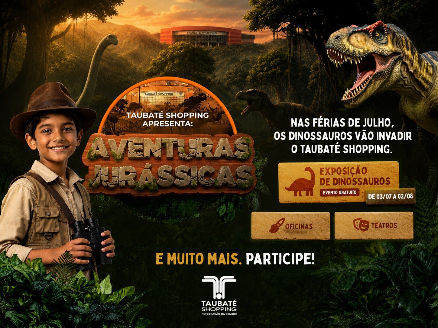 Taubaté Shopping exibe mostra gratuita “Mundo dos Dinossauros” até 2 de agosto - Imagem do artigo