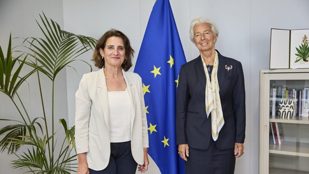 Christine Lagarde, presidente do Banco Central Europeu, posa ao lado da bandeira da União Europeia em foto de arquivo
