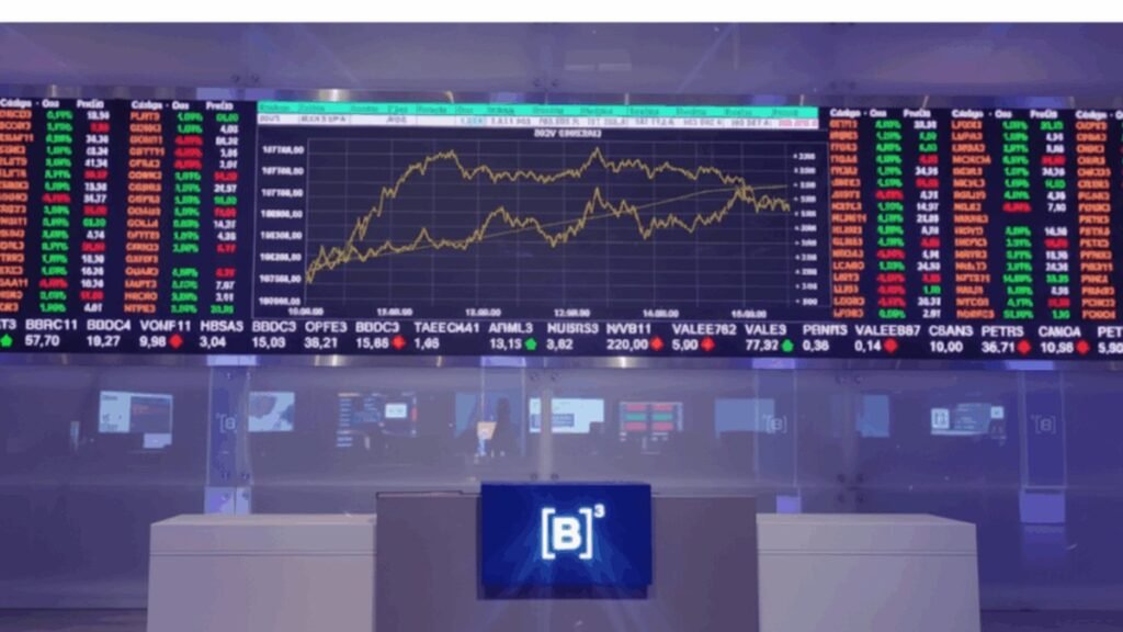 Painel da B3 com gráfico do Ibovespa em alta (Foto: Reprodução)
